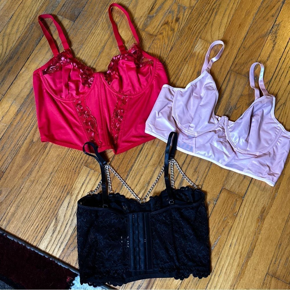 Chic Women's Lace Bra Set - Red, Pink, and Black